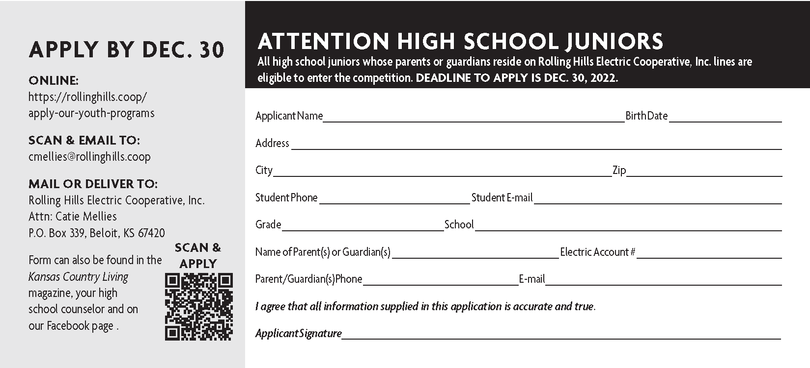 Back of Youth Tour billing stuffer to apply