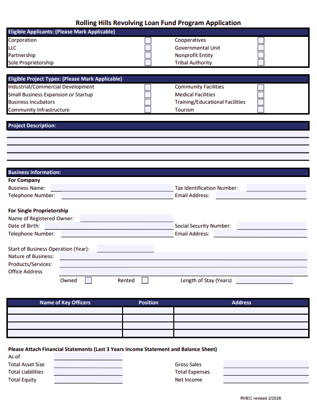 Revolving Loan Fund Application