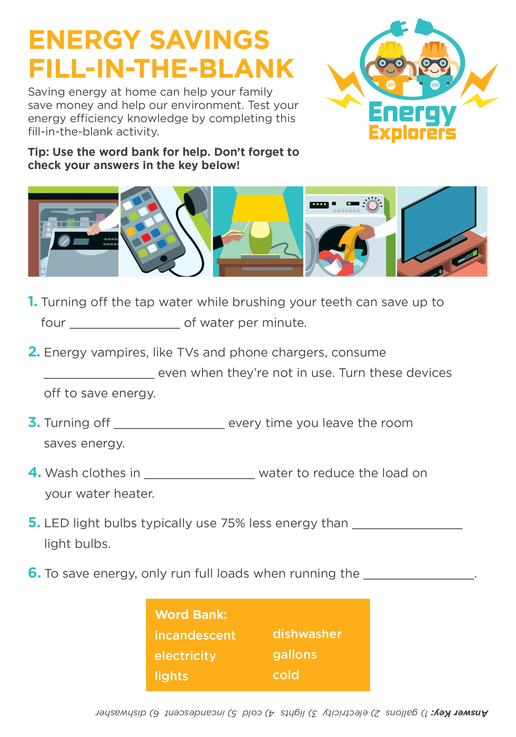 Energy Savings Fill-in-the-Blank